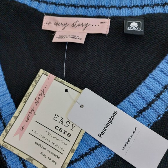 In Every Story Women's Black and Blue Stripped V-Neck Knitted Sweater Size 2X - Picture 7 of 11